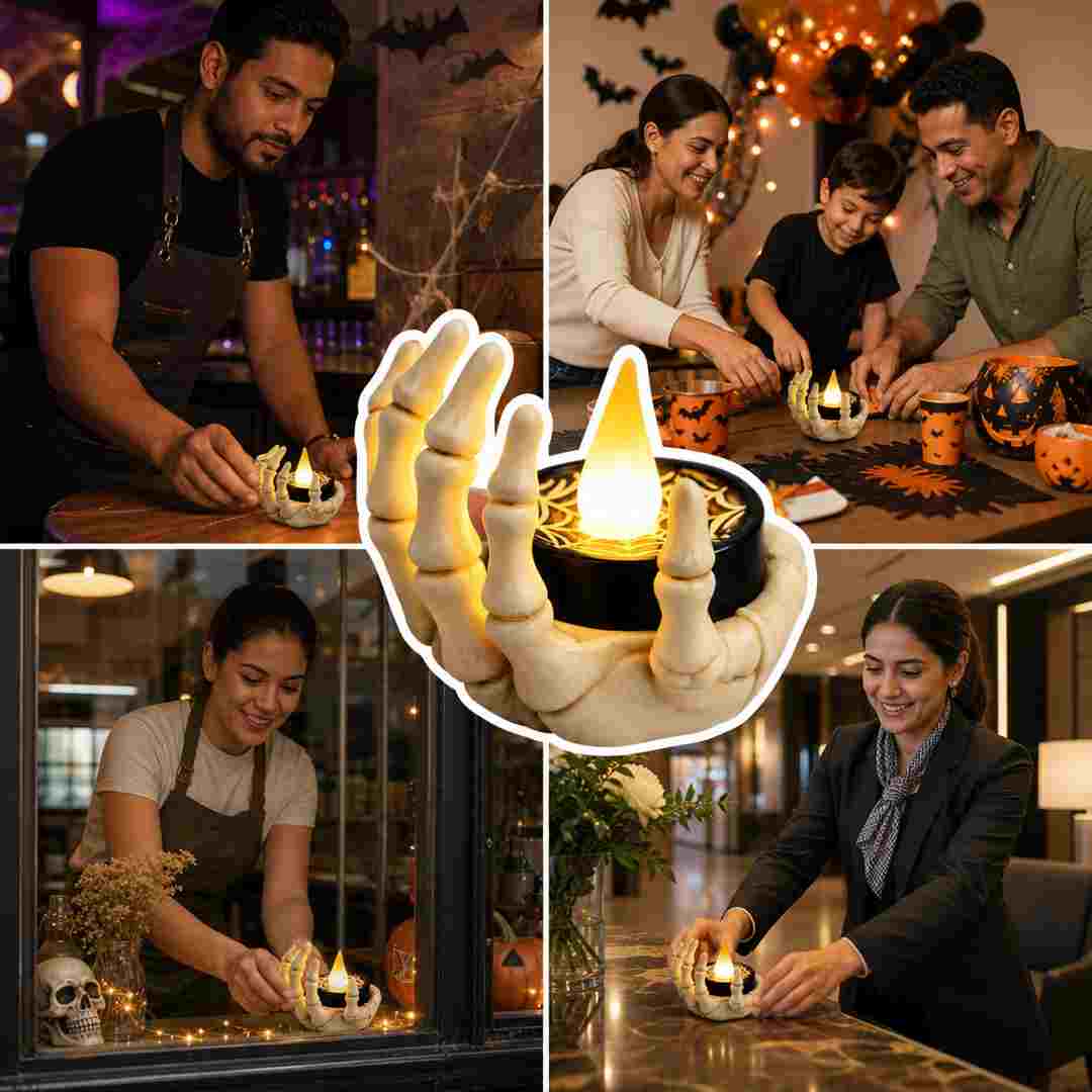 Velas LED Mano Esqueletica Halloween - Ambienta Sin Fuego Real - Resina Segura y Duradera