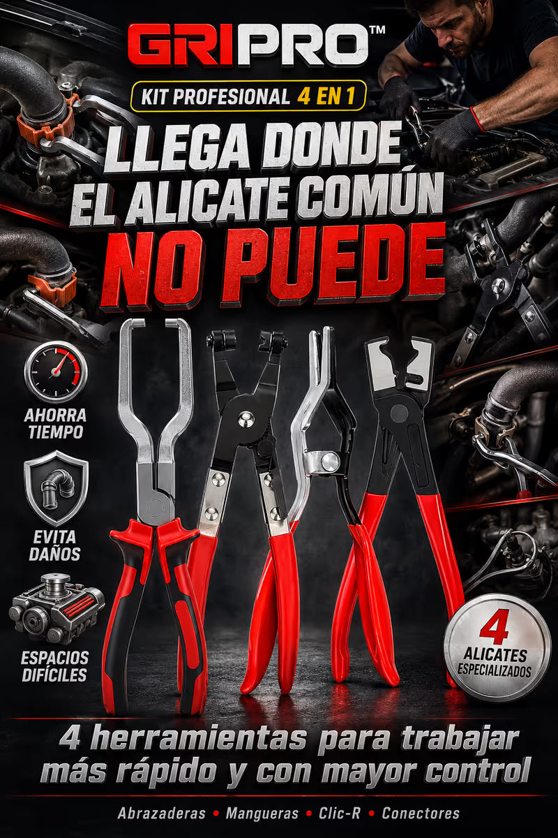 Kit Profesional de 4 Pinzas para Mangueras, Líneas de Combustible y Abrazaderas