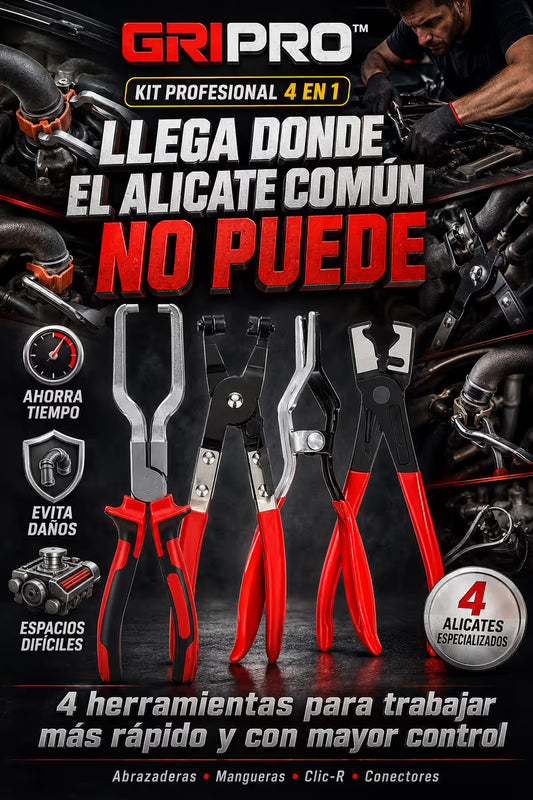 Kit Profesional de 4 Pinzas para Mangueras, Líneas de Combustible y Abrazaderas