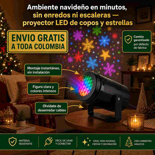 Proyector Navideño LED Estrella y Copos - Decora Sin Enredos - Envio Gratis