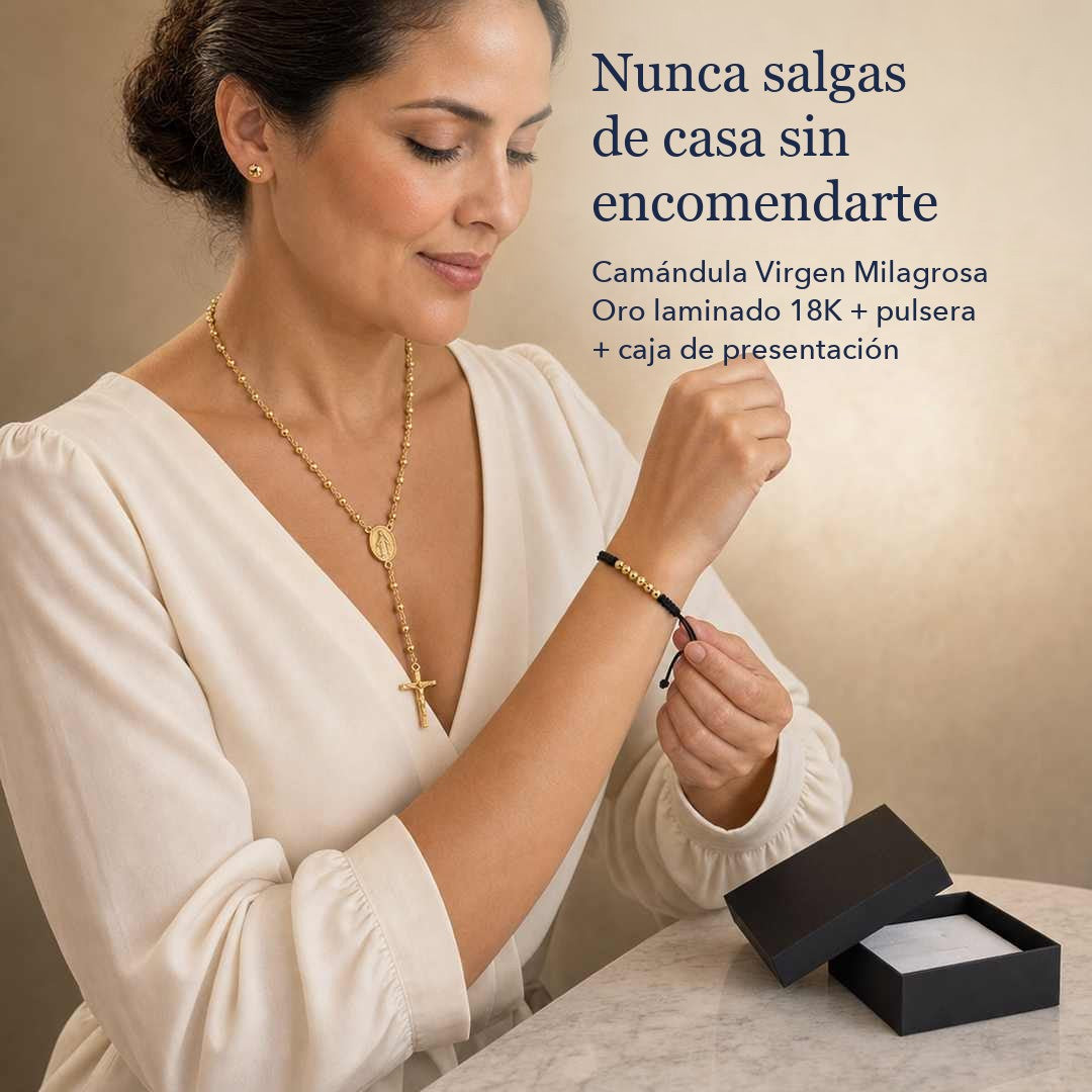 Camándula Virgen Milagrosa Oro Laminado 18K + Pulsera