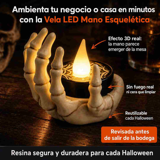 Velas LED Mano Esqueletica Halloween - Ambienta Sin Fuego Real - Resina Segura y Duradera