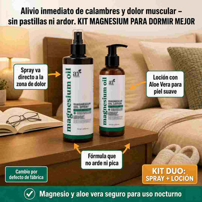 Magnesium Duo Aceite y Crema - Kit Spray + Loción para el Dolor Muscular