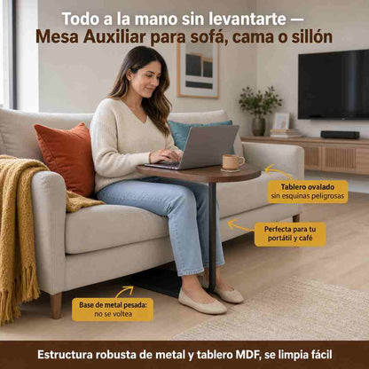 Mesa Auxiliar Ovalada en Forma de C - Todo a la Mano Desde el Sofá
