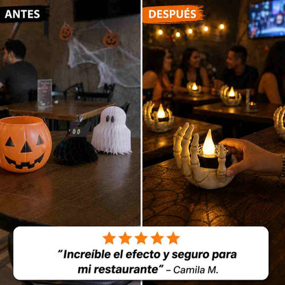 Velas LED Mano Esqueletica Halloween - Ambienta Sin Fuego Real - Resina Segura y Duradera