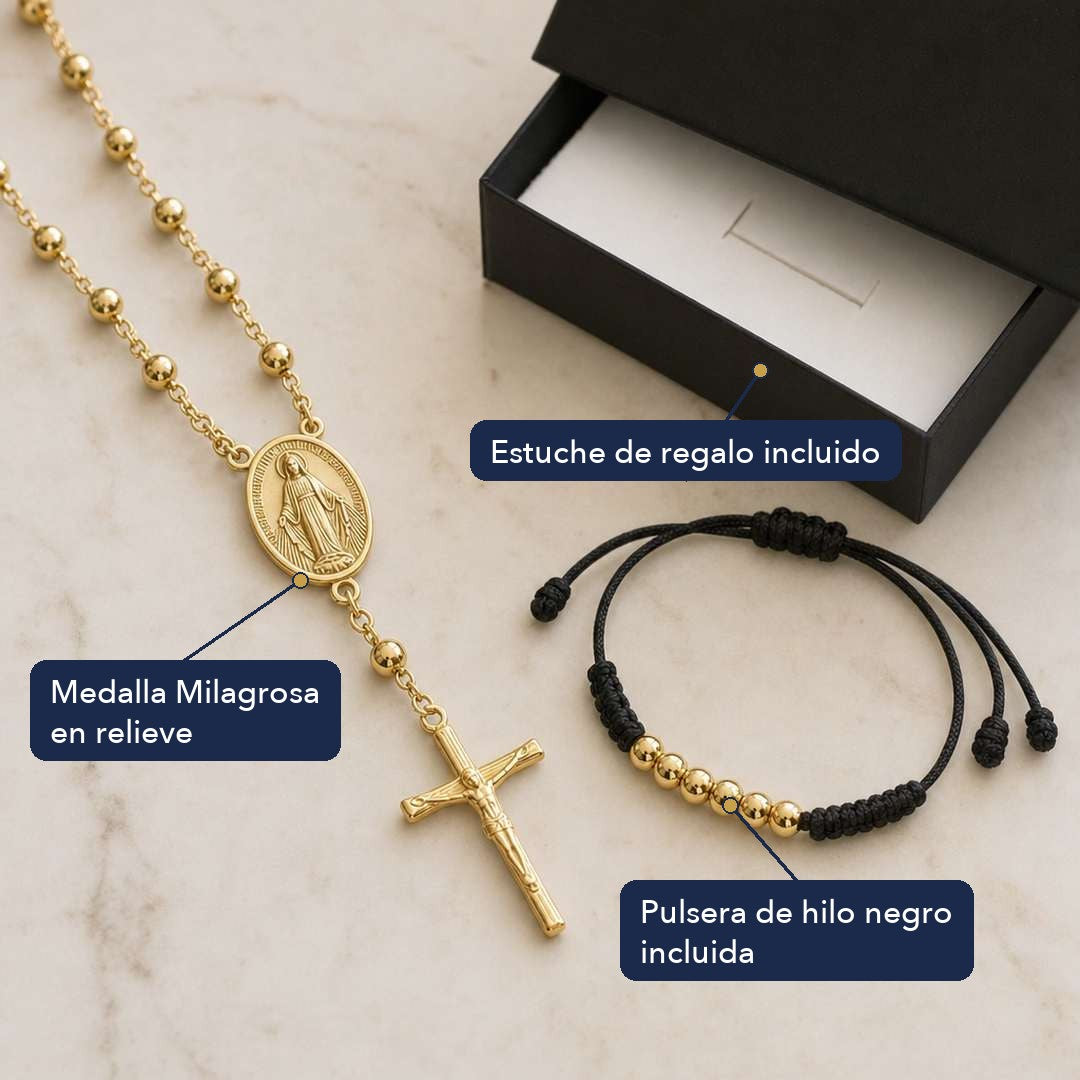 Camándula Virgen Milagrosa Oro Laminado 18K + Pulsera