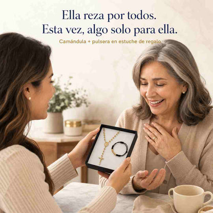 Camándula Virgen Milagrosa Oro Laminado 18K + Pulsera