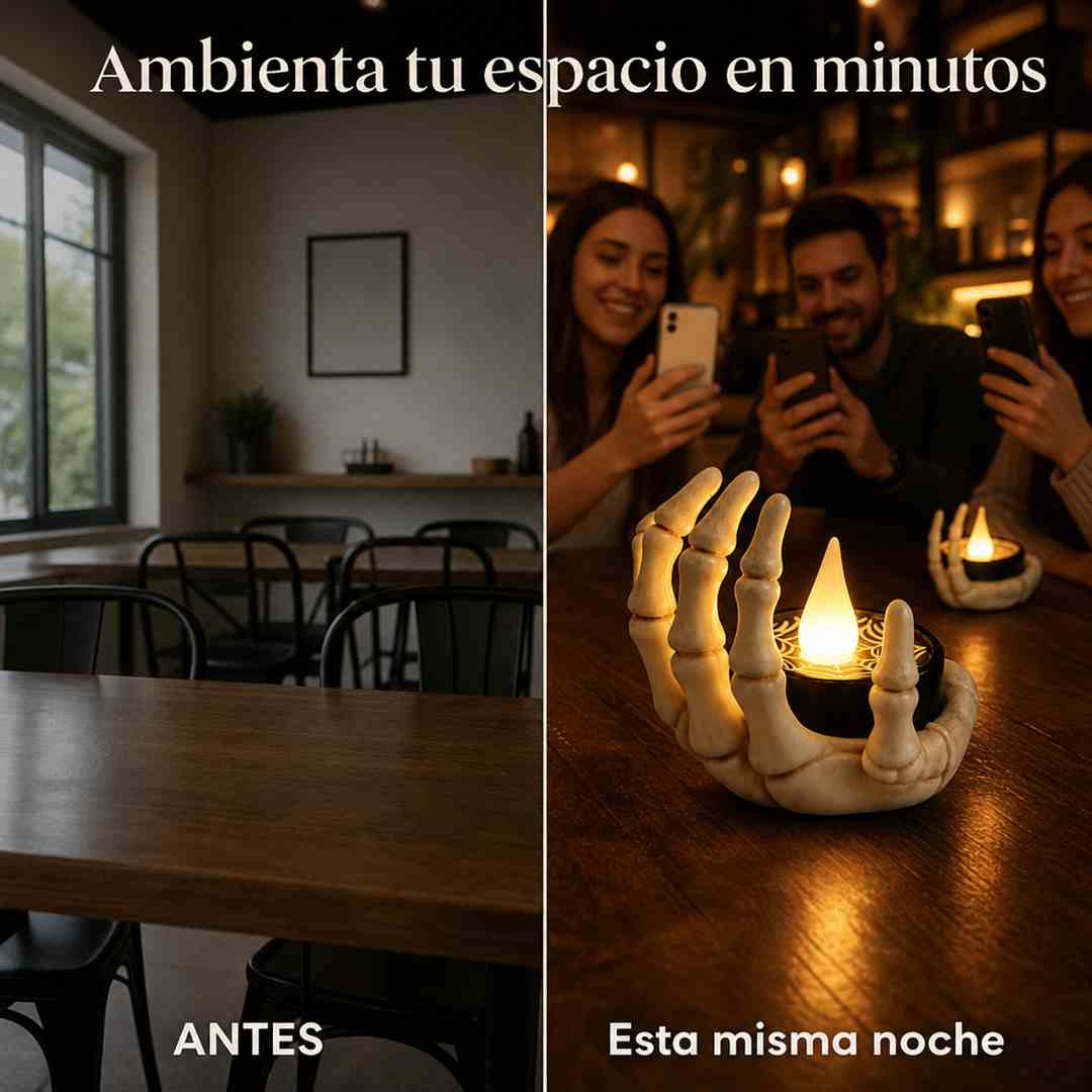 Velas LED Mano Esqueletica Halloween - Ambienta Sin Fuego Real - Resina Segura y Duradera
