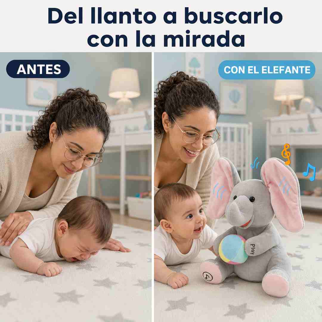 Elefante Interactivo que Habla y Mueve sus Orejitas - Tiempo Boca Abajo sin Llanto - Envío Gratis