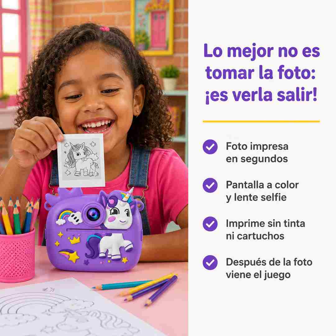 Cámara Digital para Niños 2.0 con Carga USB + Dos Lentes e Impresión Instantánea
