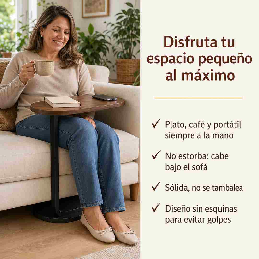 Mesa Auxiliar Ovalada en Forma de C - Todo a la Mano Desde el Sofá
