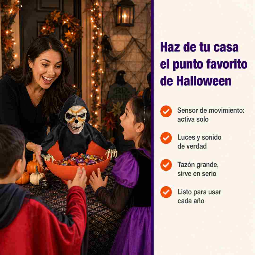 Dulcero Calavera Animada de Halloween - Se Activa con Movimiento
